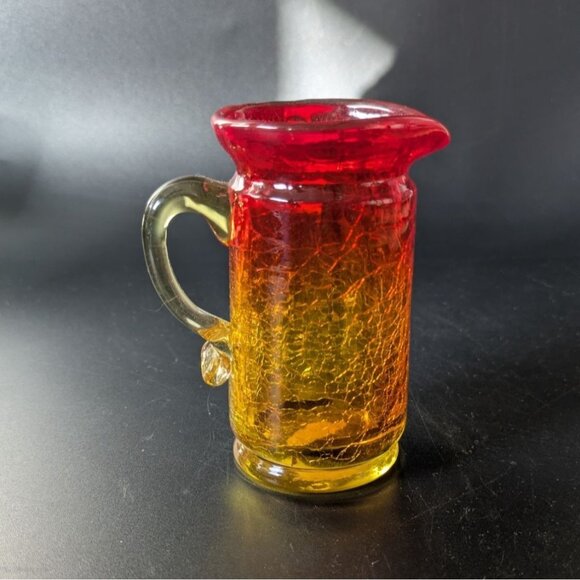 Amberina Crackle Glass Mini Pitcher 4" Tall Rainbow Art Glass - Picture 9 of 12